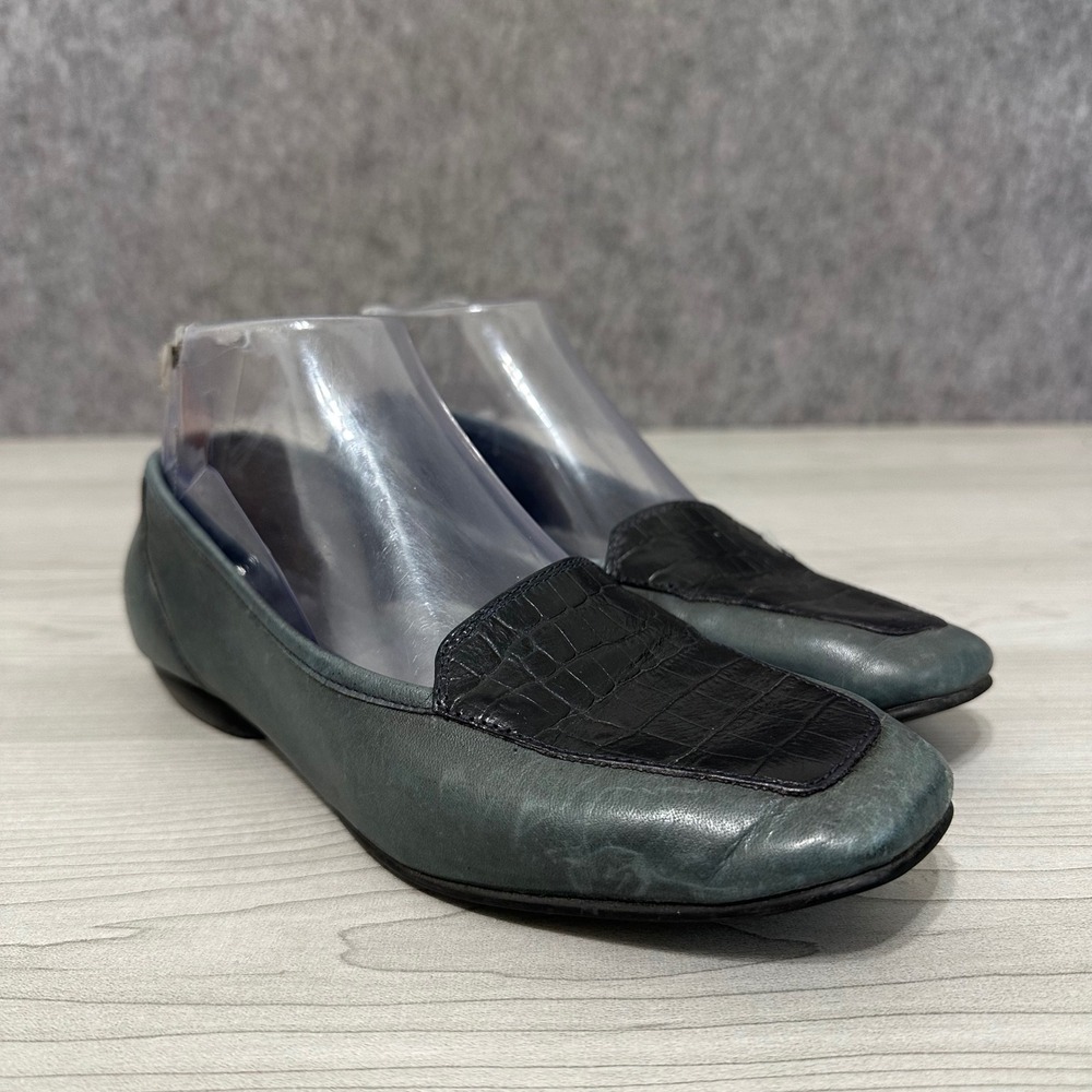 Antonio Melani Empire Loafers Womens 6 Green Black Croc Embossed Leather Flats